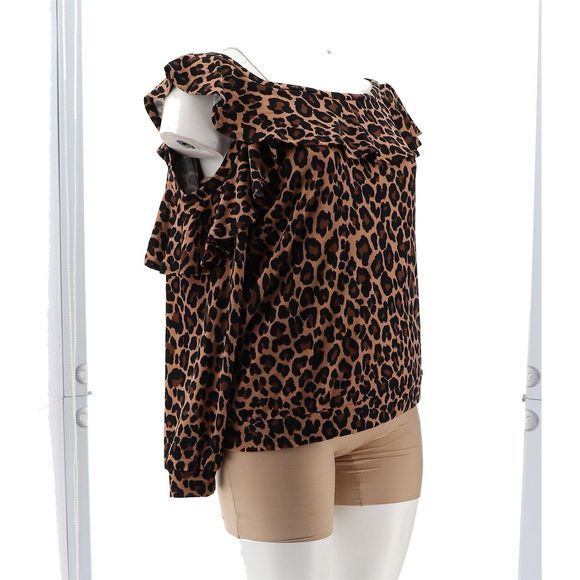 Colleen Lopez Ruffle Sweatshirt Cutout Neutral Leopard 770566E - Picture 8 of 8